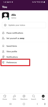 click on preferences icon