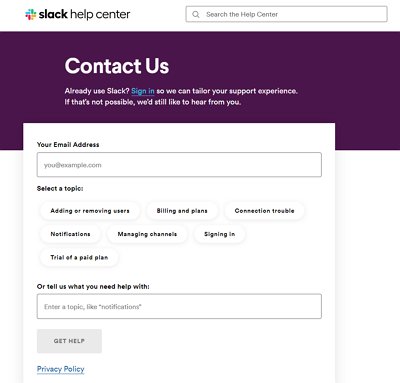 contact Slack support