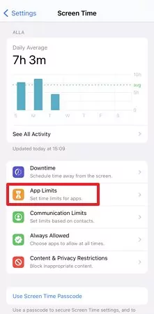 iPhone app limits