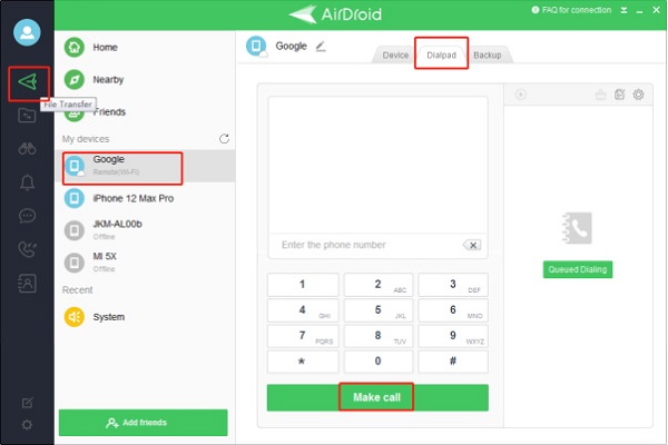 make phone calls with airdroid personal