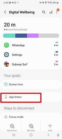 Samsung app timers
