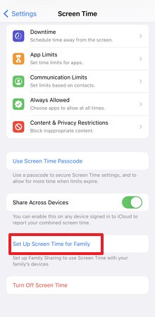 set up screen time for family iPhone