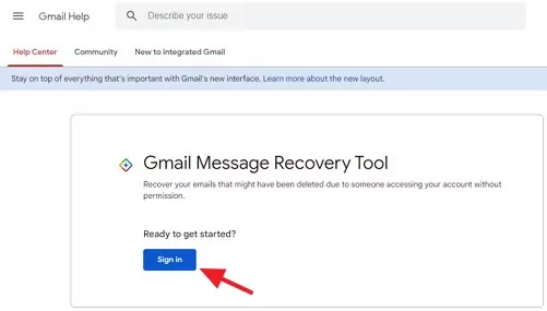 sign in Gmail Message Recovery Tool