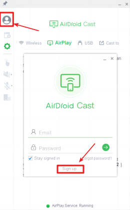sign up on airdroid cast2