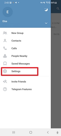 Telegram settings icon on Android