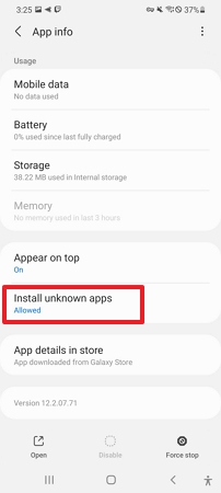 turn off install unknown apps button