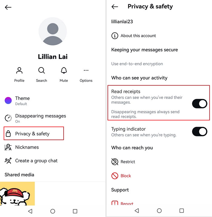turn off read receipts for specific chat