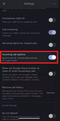 turn on incoming calls option