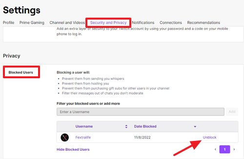 desbloqueie alguém na Twitch