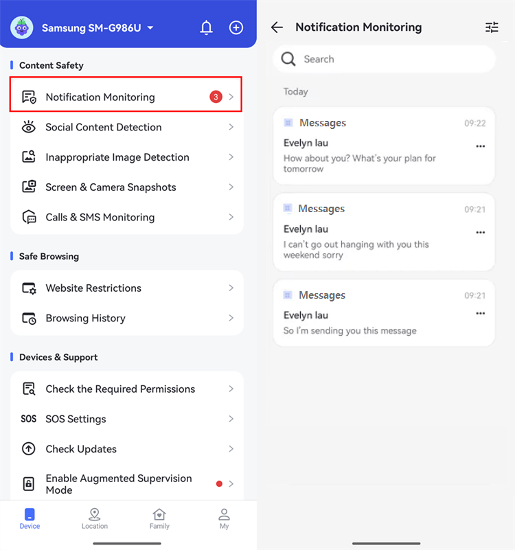 AirDroid Parental Control monitoraggio SMS