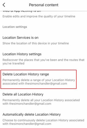 delete a range of location history from app 