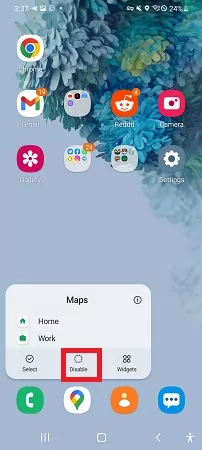 disable from home screen