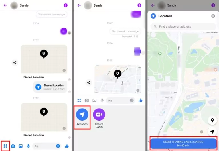 how to start Messenger location sharing between Android and iPhone