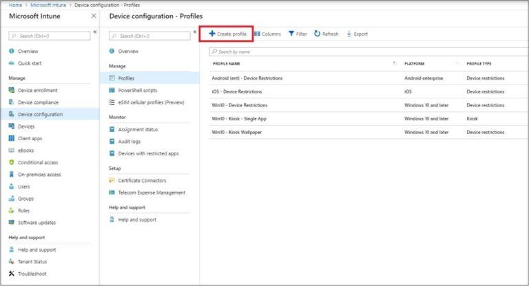 Windows Endpoint Manager création du profil
