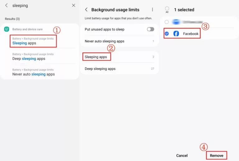 remove sleeping apps on Android