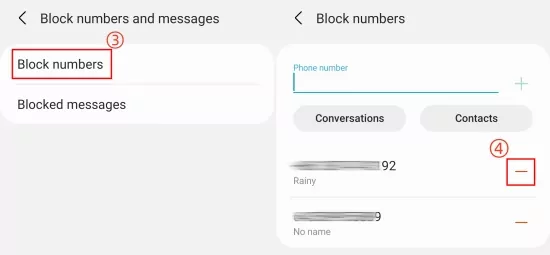 unblock numbers on Android