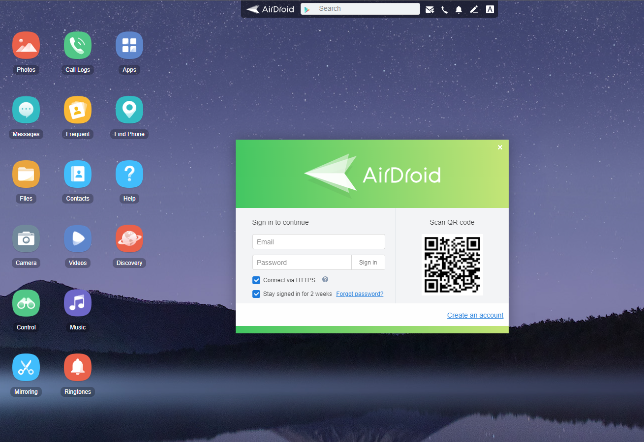 connect AirDroid Web
