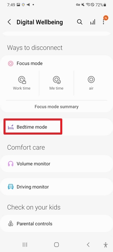 click on Bedtime mode