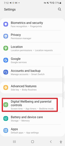 click on Digital Wellbeing and parental controls