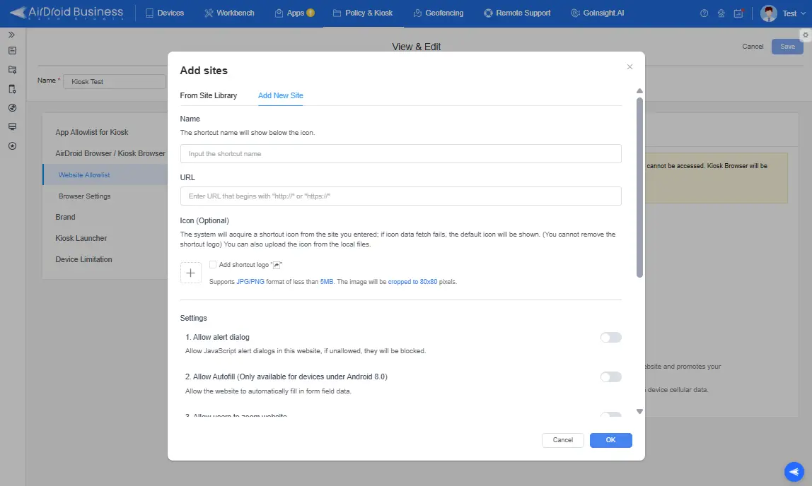 kiosk website allowlist