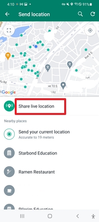 click on share live location button