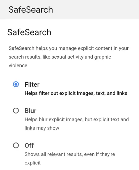 Google app enable safe search