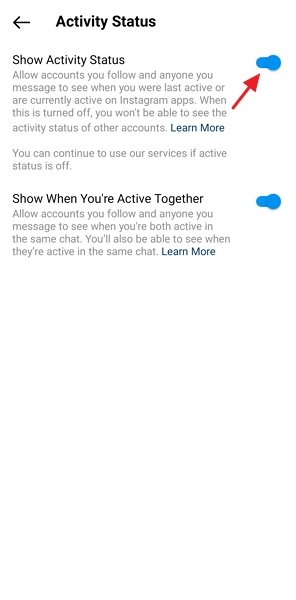 turn off activity status on Instagram Android