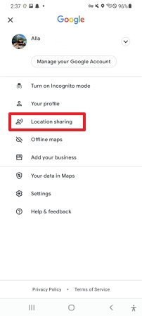 location sharing Google Maps