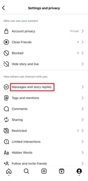 appuyez sur messages et réponses aux stories