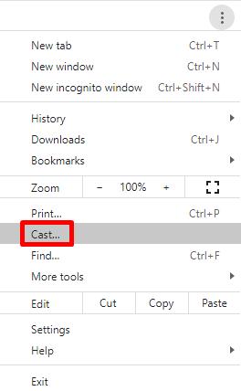 choose Cast in Chrome browser