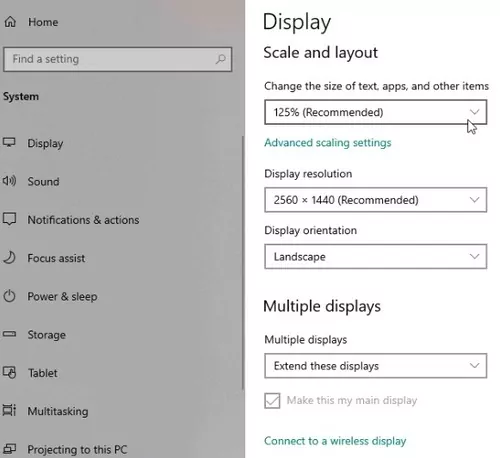 change Windows display settings