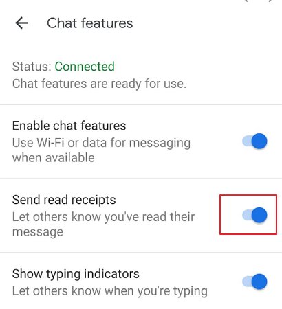desactivar la lectura de recibos de Google Message 