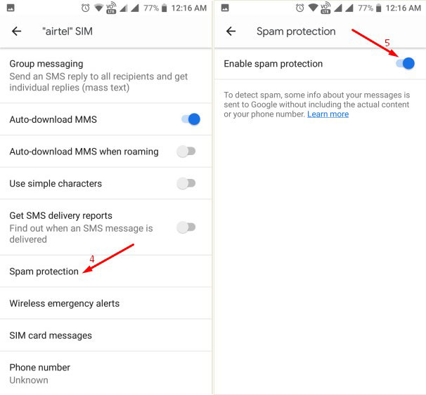 enable spam filter android