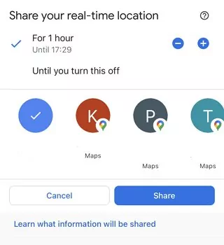 select the sharing time