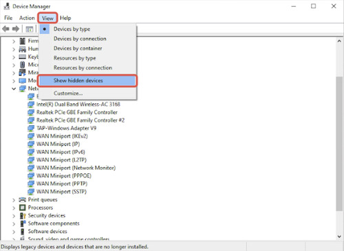 show hidden devices in Device Manager