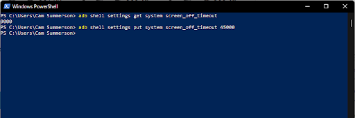 adb commands to adjust screen timeout