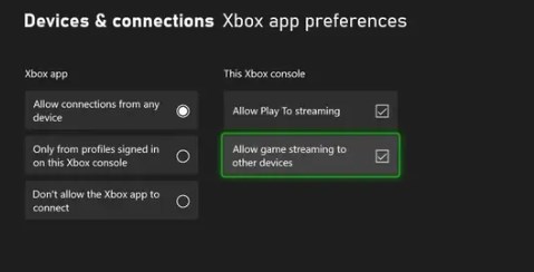 allow game streaming to other devices