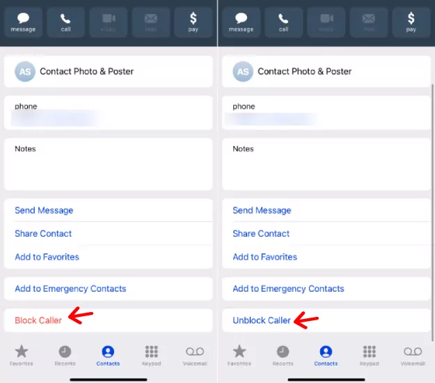 block and unblock contact on iPhone
