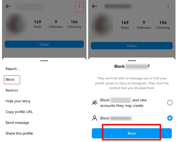 bloquear alguém no instagram