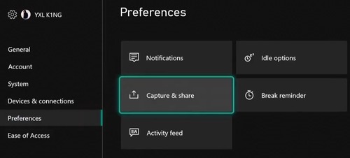 Preferences settings in Xbox One