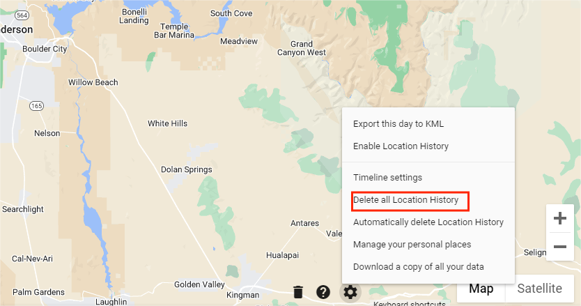 delete Location History on Google Maps website