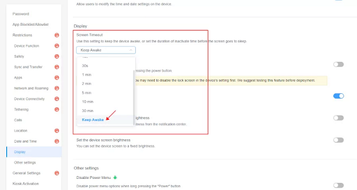 disable screen timeout