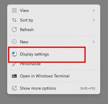 Display settings on Windows desktop