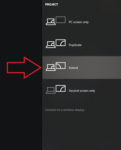 extend screen on Windows via keyboard shortcuts