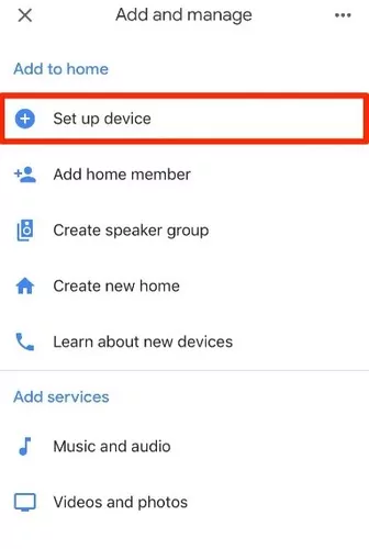 set up device in Google Home