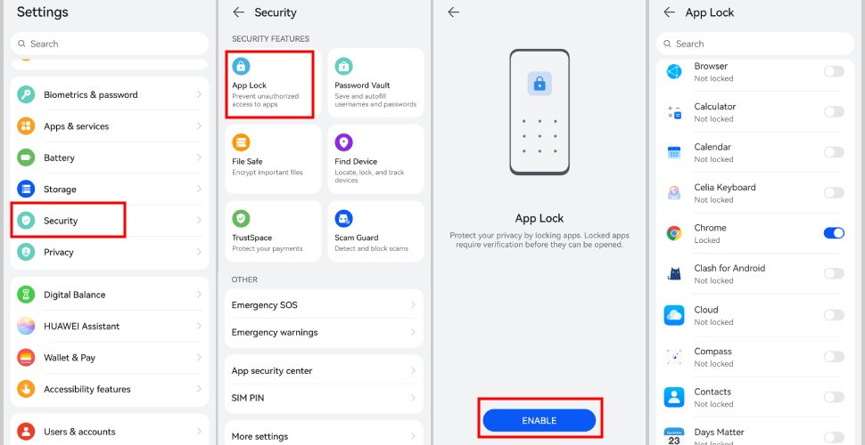 lock app on Huawei