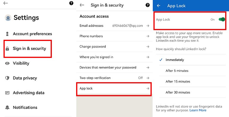 enable LinkedIn app lock feature