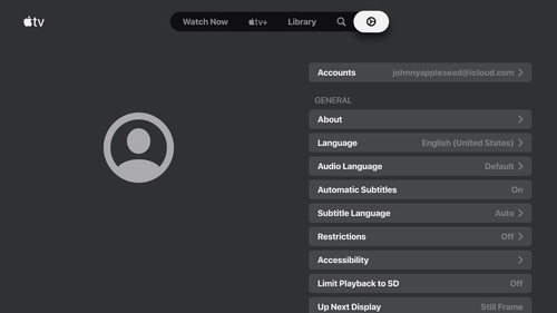 Profile and Settings in Apple TV app