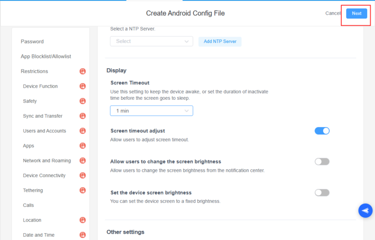 save and apply the policy to manage screen