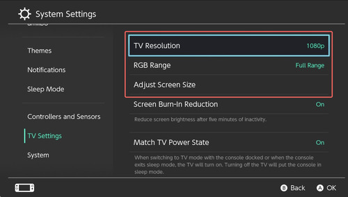 adjust TV settings on Switch